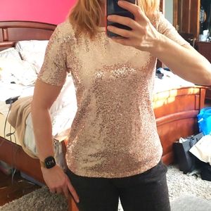 DKNY Sequined blush colored tee shirt